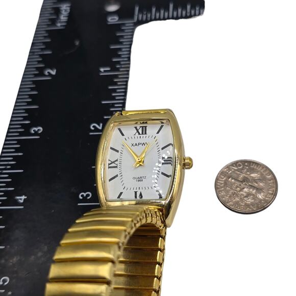 Roman Numerals Watch Women Stretch Wristwatch Gold Tone Baze Analog Quartz R - Picture 5 of 7